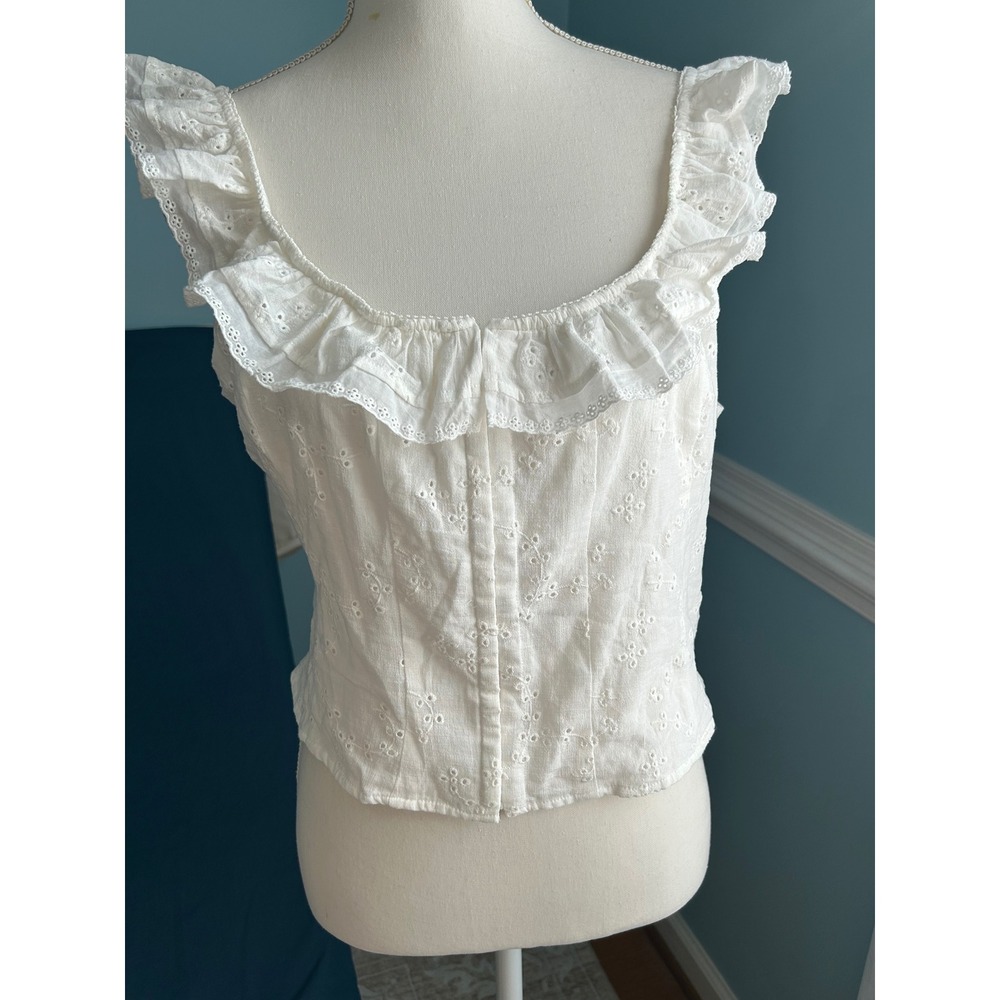 Wild Fable White Eyelet Ruffle Crop Top Cottagecore Smocked Back XL